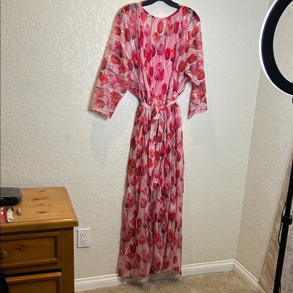 Eva Franco Red and Pink Floral Long Sleeve Dress